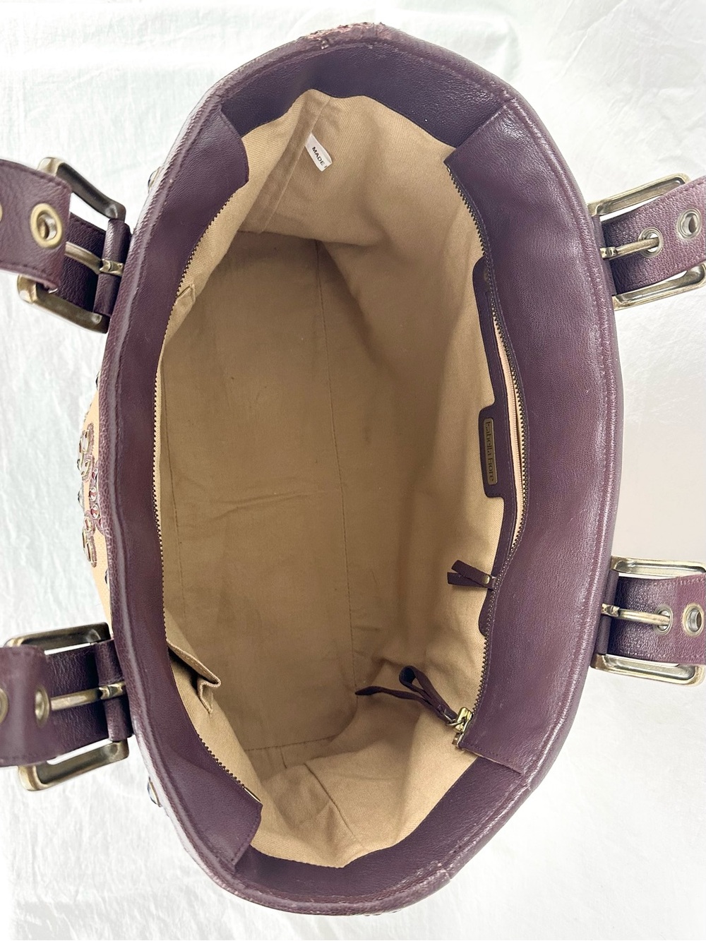 Isabella Fiore ‘Set in Stone’ Jeweled Tote Bag Tan and Brown Leather Trim - Picture 9 of 16